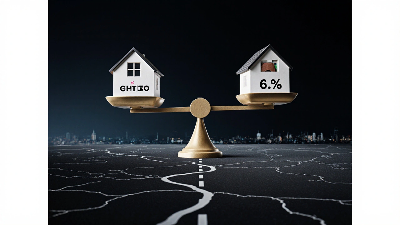 Waage mit zwei Häusern, die unterschiedliche Grunderwerbsteuern symbolisieren