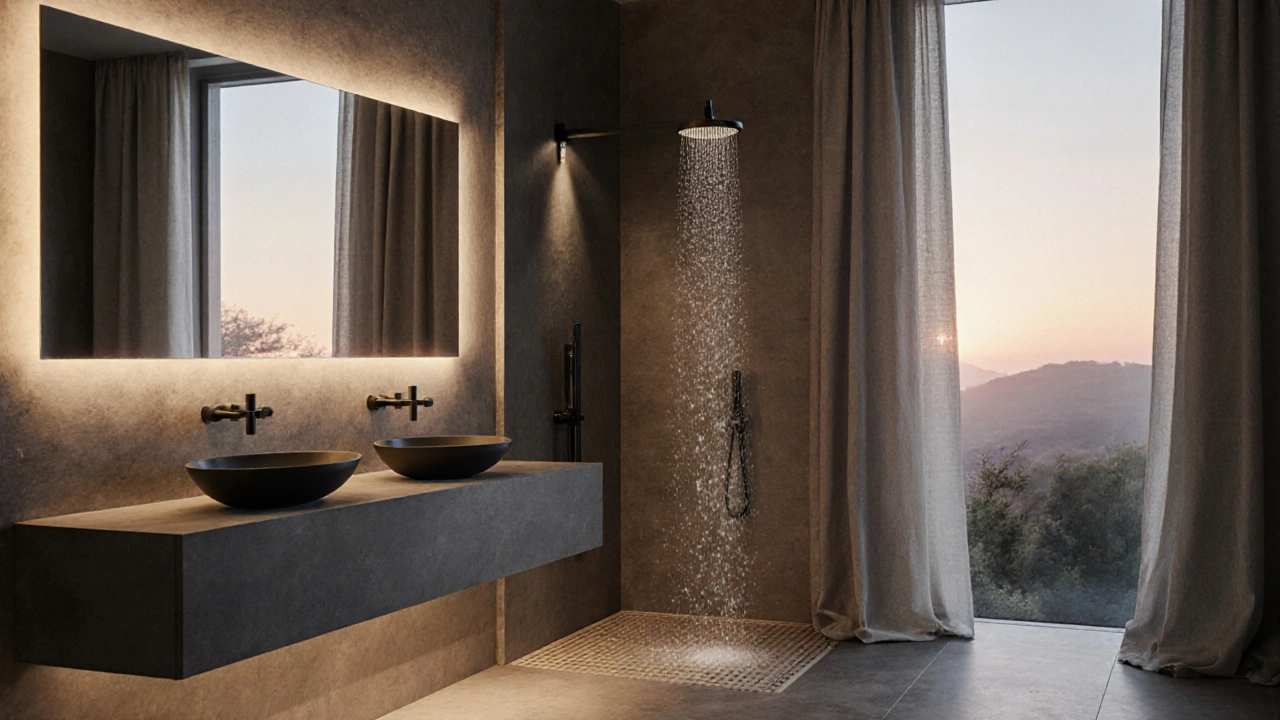 Modernes Bad mit Wärmestrahlung, sanftem Duschnebel und unsichtbarer Smart-Technik