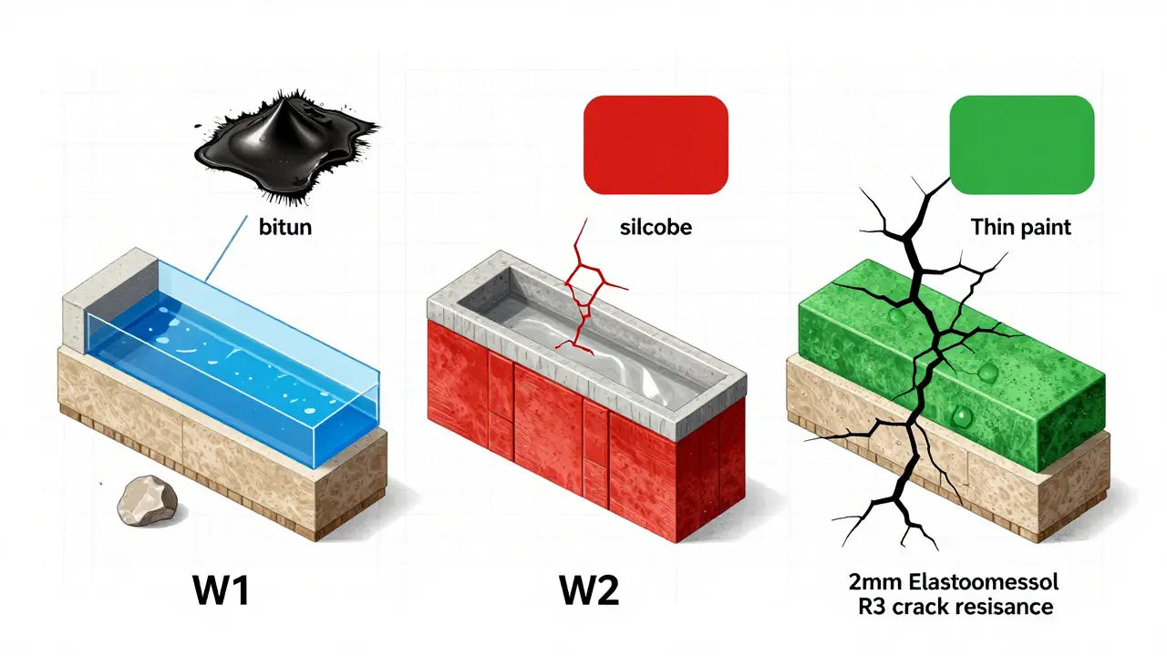 Vergleich von drei Kellerabdichtungstypen: korrekte und falsche Materialien side by side.