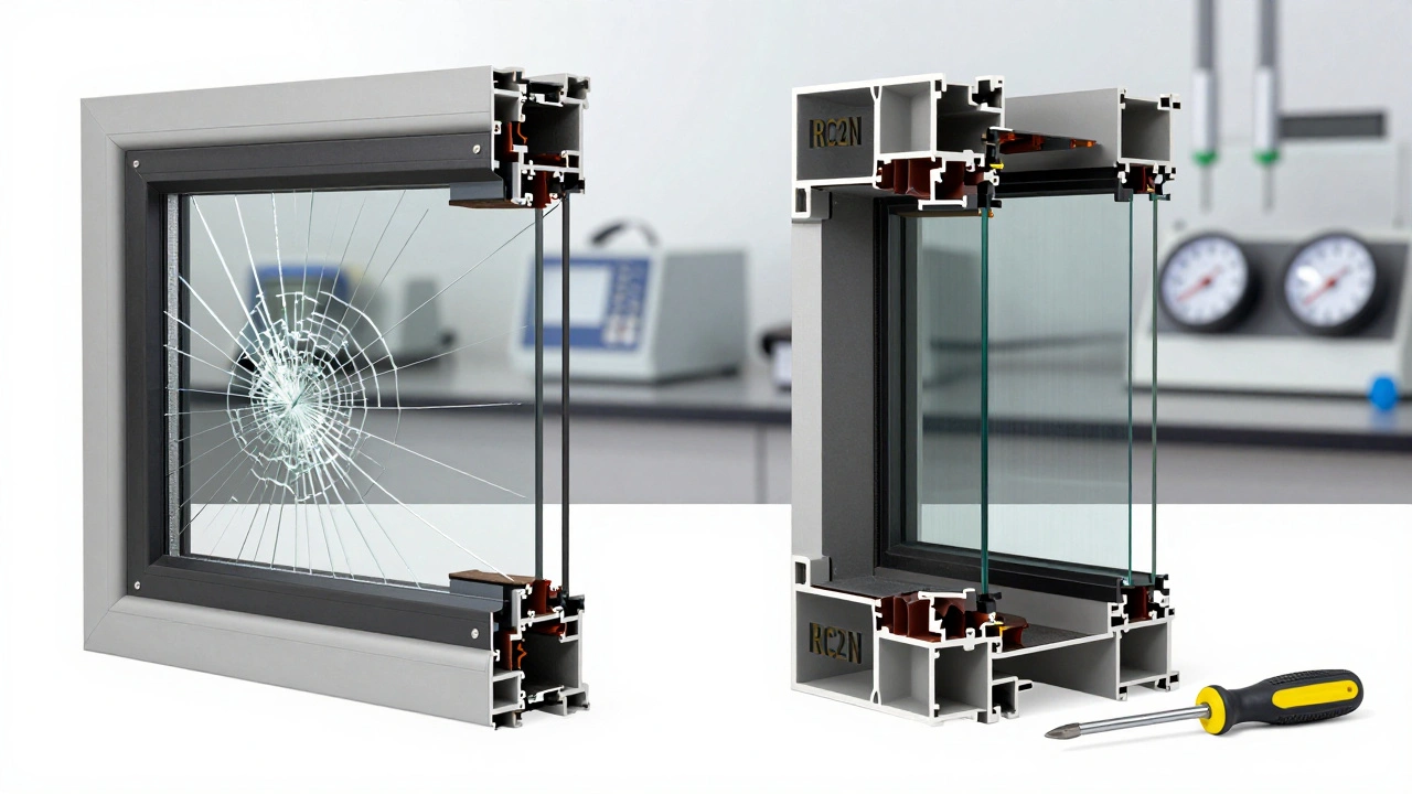 Vergleich von RC2N und RC2-Fenstern: gebrochenes Glas vs. integrierte Sicherheitsverglasung