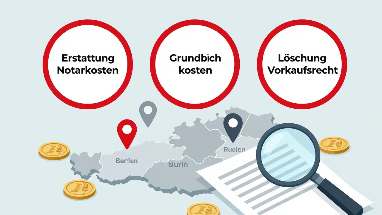 Drei Hauptkostenposten beim Vorkaufsrecht auf einem Grundriss Österreichs dargestellt.