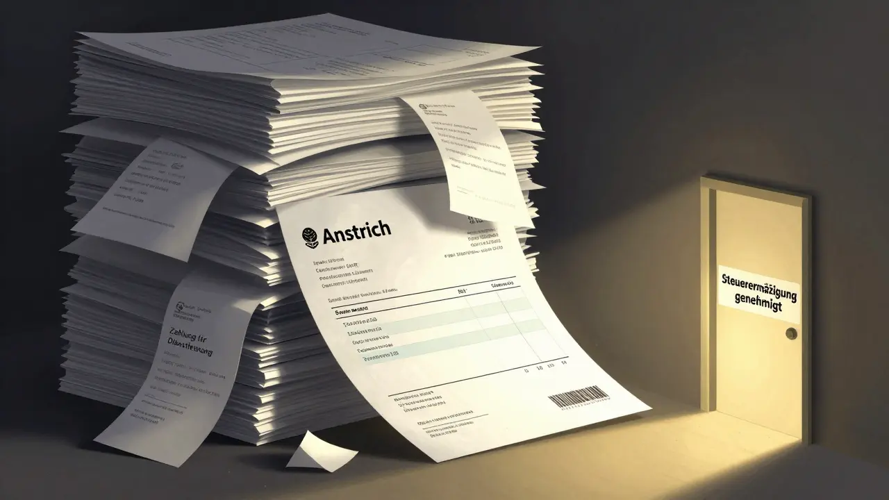 Ein Berg fehlerhafter Rechnungen stürzt ein, während eine korrekte Rechnung als einziger Lichtpunkt bleibt.