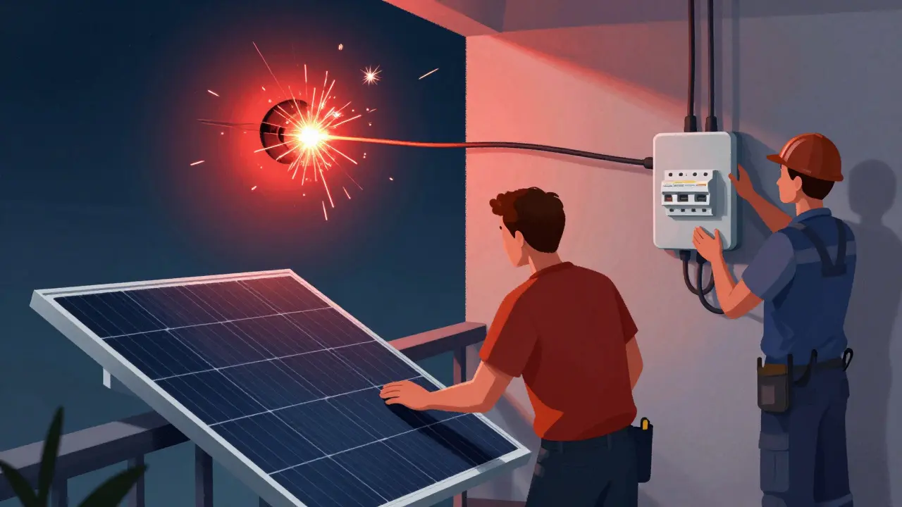 Ein Laienversuch mit Balkonkraftwerk neben einem professionell installierten Wallbox-Anschluss.