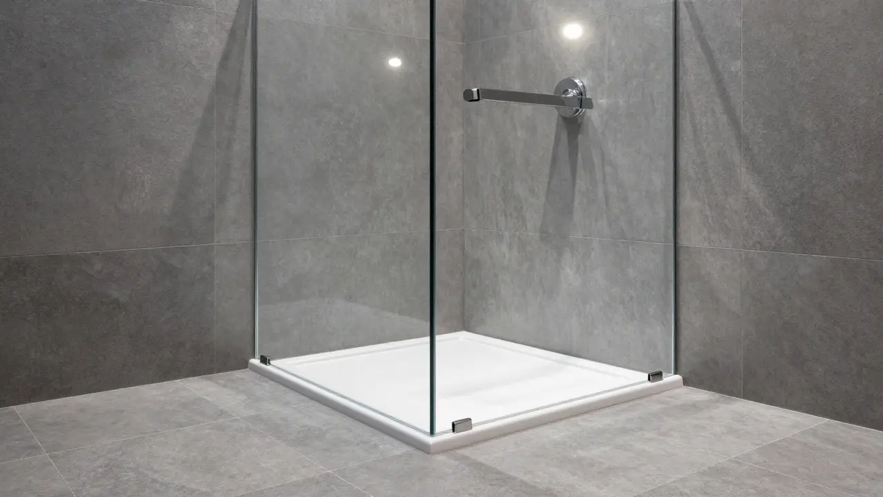 Bodengleiche Dusche mit grauen Schieferfliesen in einem modernisierten Altbau.