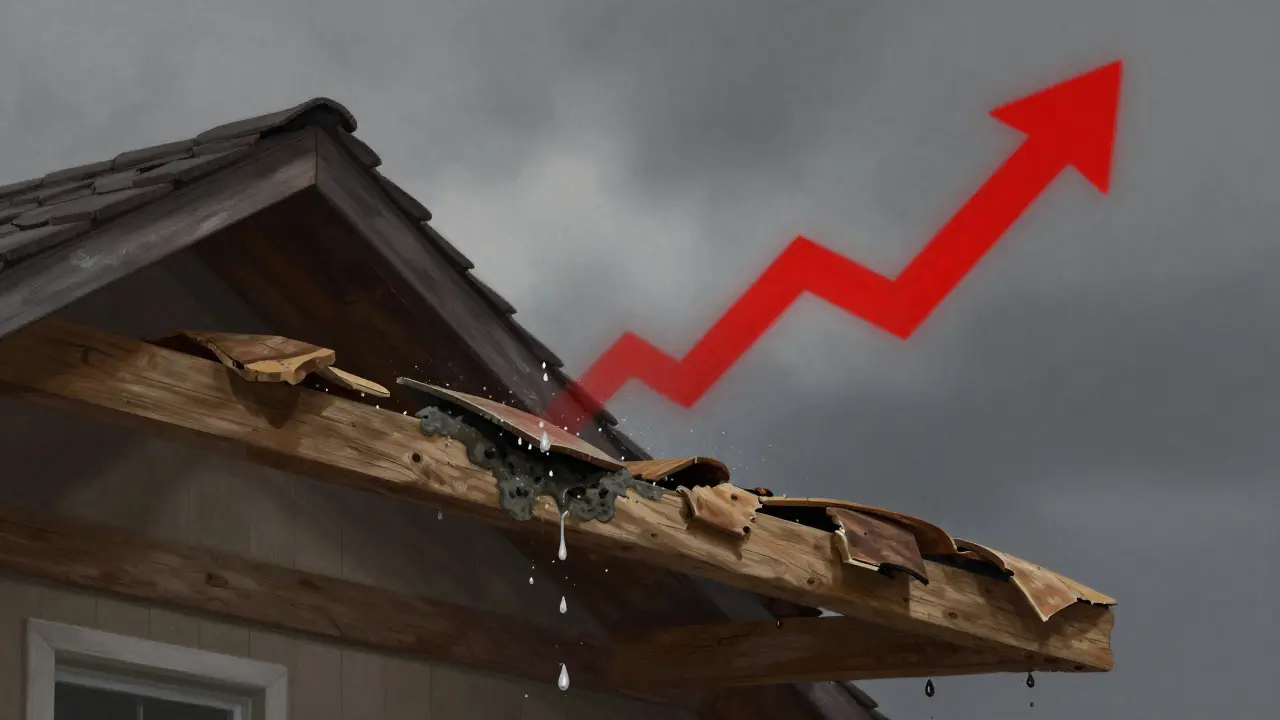 Konzeptbild eines Dachlecks, das zu Schimmel und Bausubstanzschäden führt.