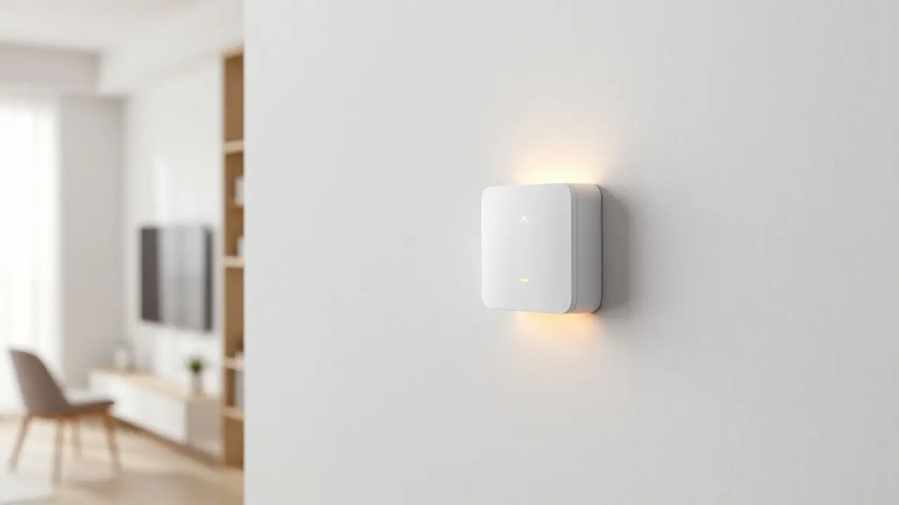 Smarter Feuchtigkeitessensor an einer modernen weißen Wand