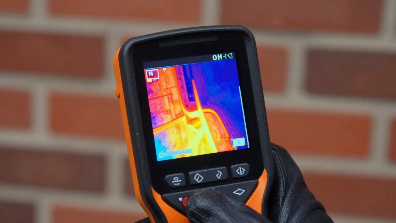 Thermokamera zeigt kalte Wärmebrücken und Feuchtigkeit in der Mauer