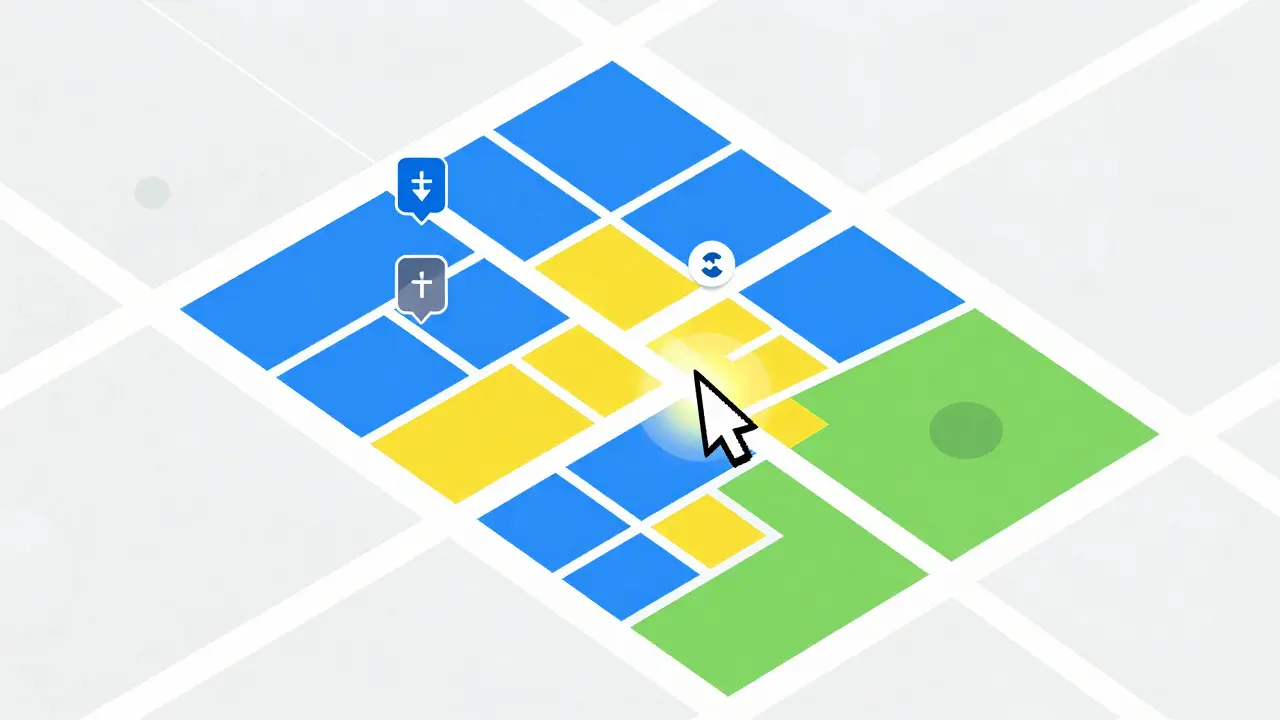 Color-coded digital map showing property zones