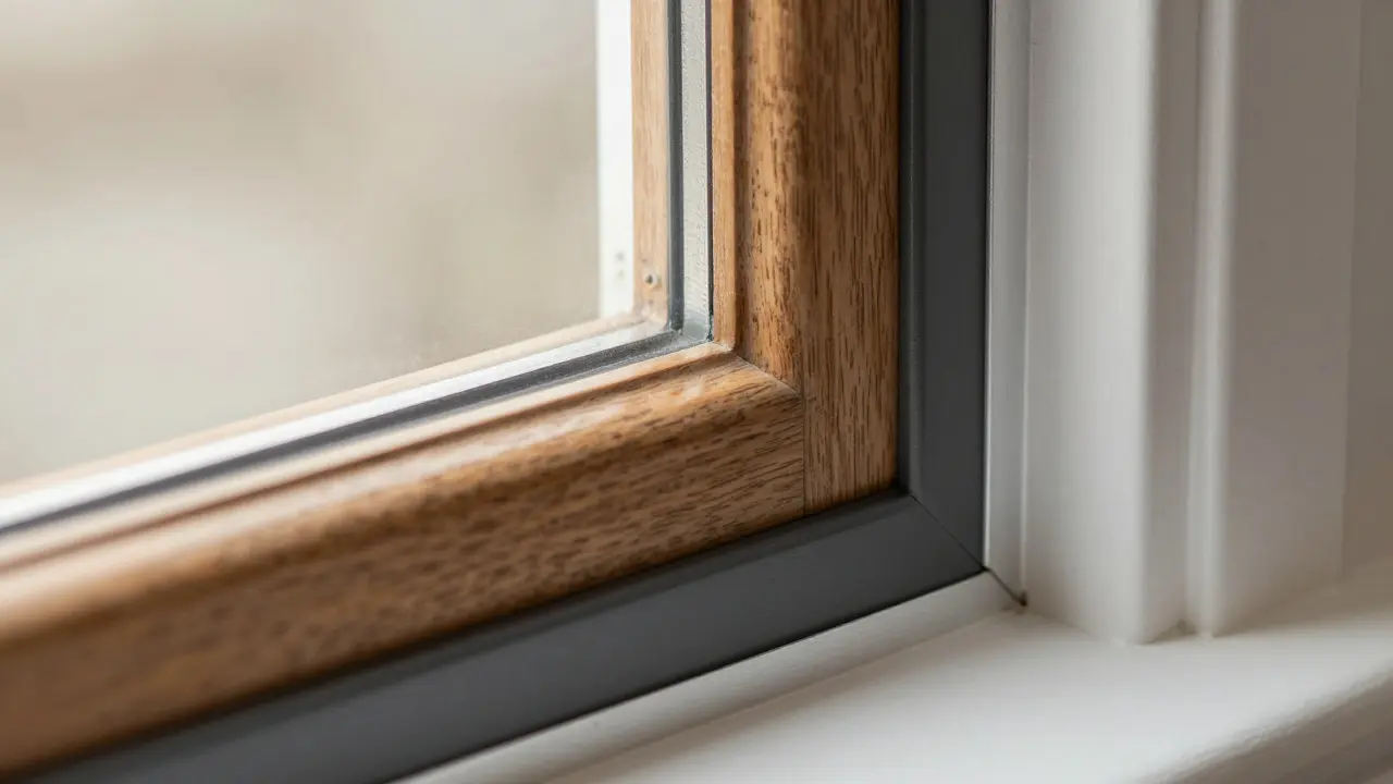 Detailaufnahme eines Denkmalschutzfensters mit Holz-Alu-Kombination