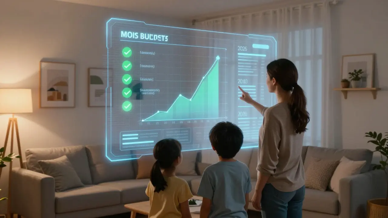 Familie nutzt digitale Tools zur Baufinanzierung