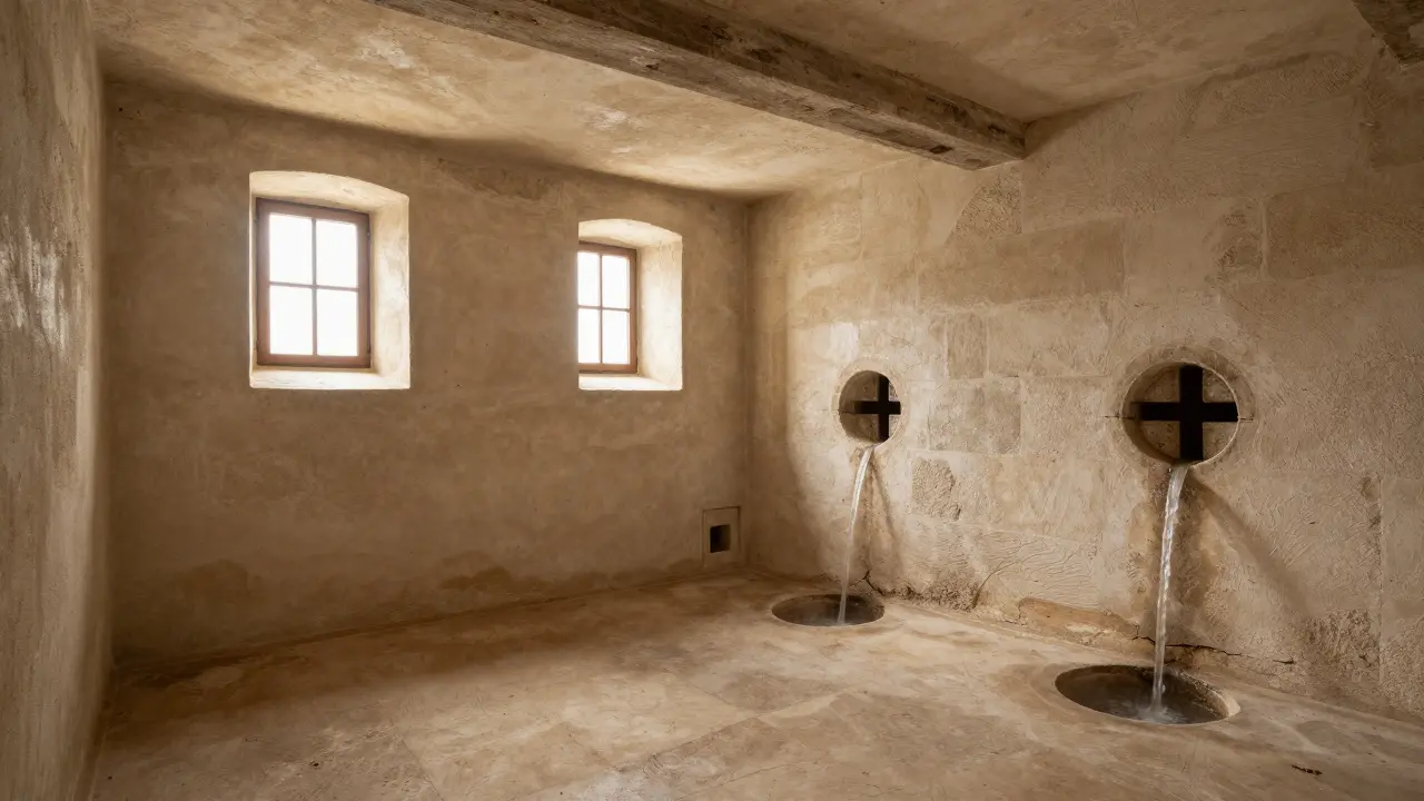 Sanierter historischer Keller mit Querlüftungsbohrungen und trockenem Klima