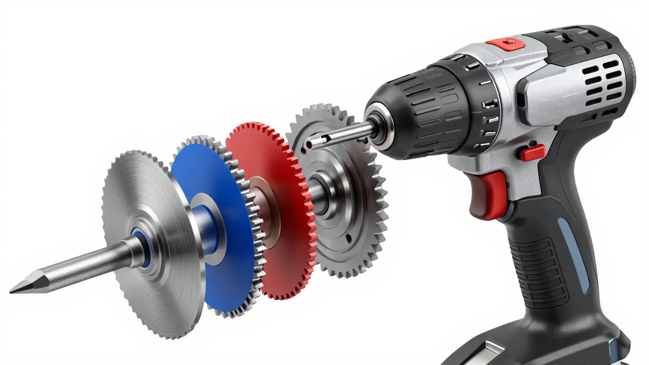 Technische Darstellung des Rutschkupplungsmechanismus im Inneren eines Akkuschraubers