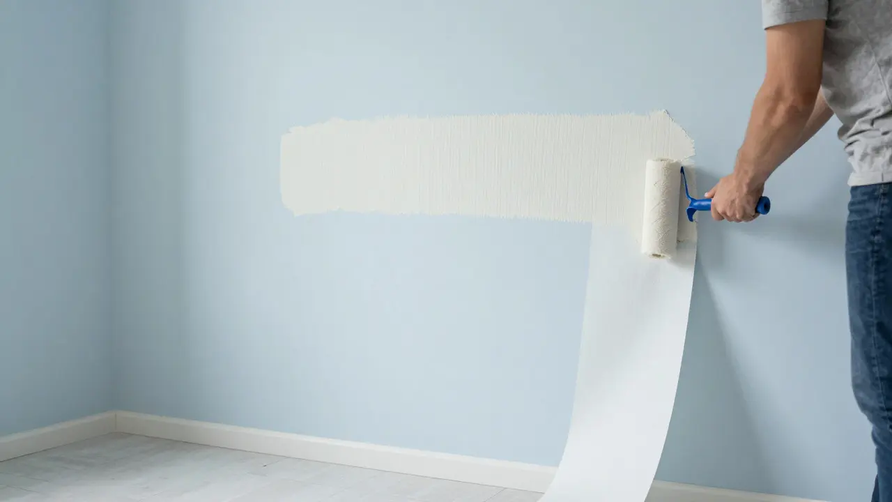 Person trägt Kleister direkt auf die Wand für Vliestapete auf