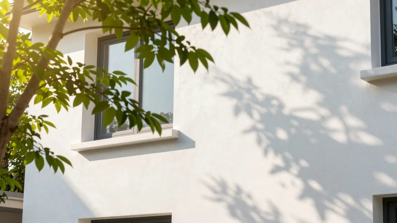 Saubere, sonnige Hausfassade mit optimierter Luftzirkulation und neuem Schutzanstrich.