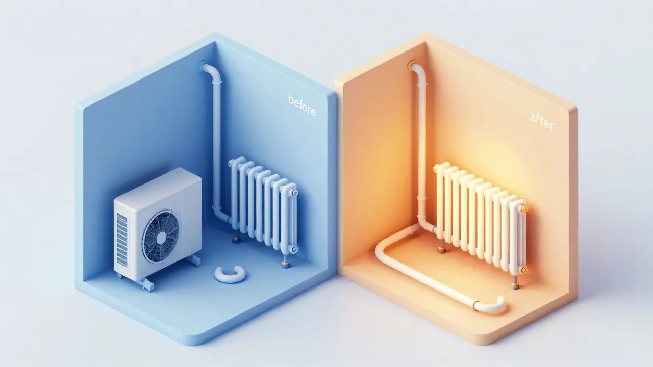 Schnittmodell eines Hauses mit effizientem Heizungssystem