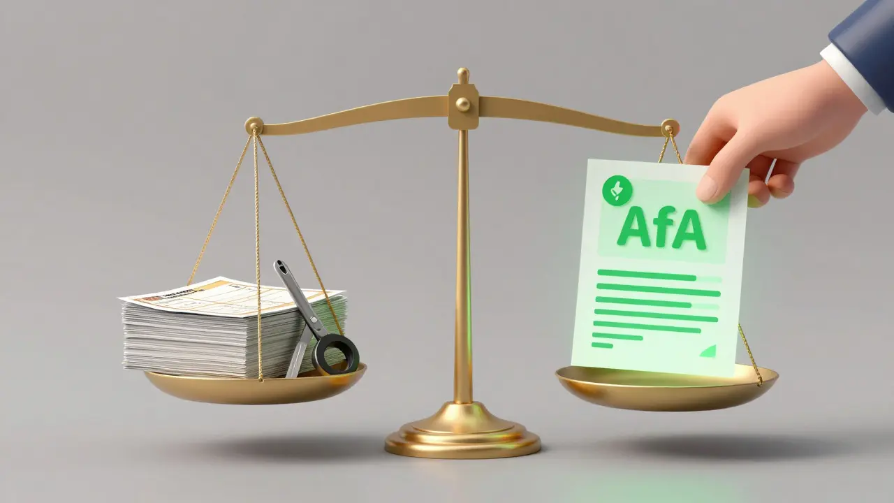 Skala zeigt Abwägung zwischen Sanierungskosten und steuerlichen Vorteilen