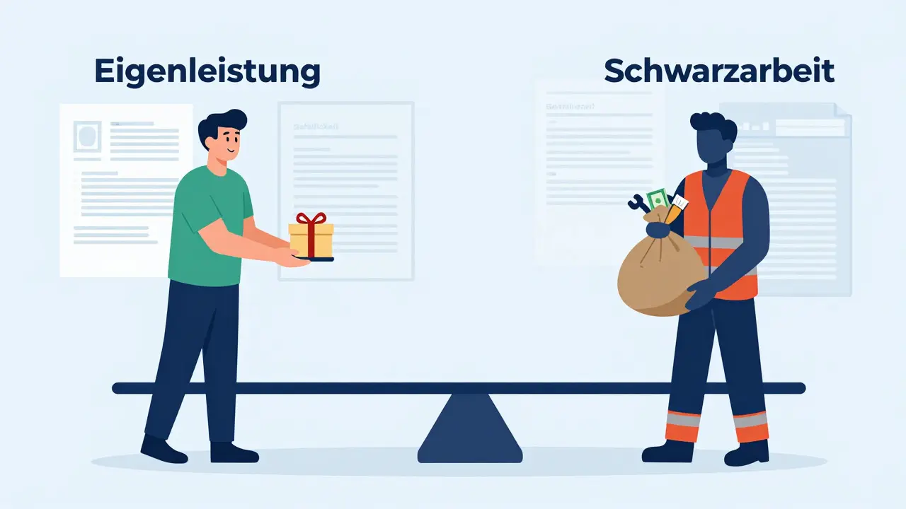 Abstrakte Darstellung der Grenze zwischen Nachbarschaftshilfe und Schwarzarbeit.