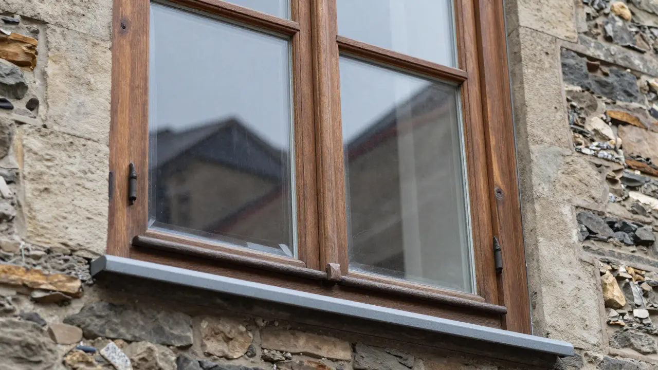 Close-up of thermal film being applied to an old window glass