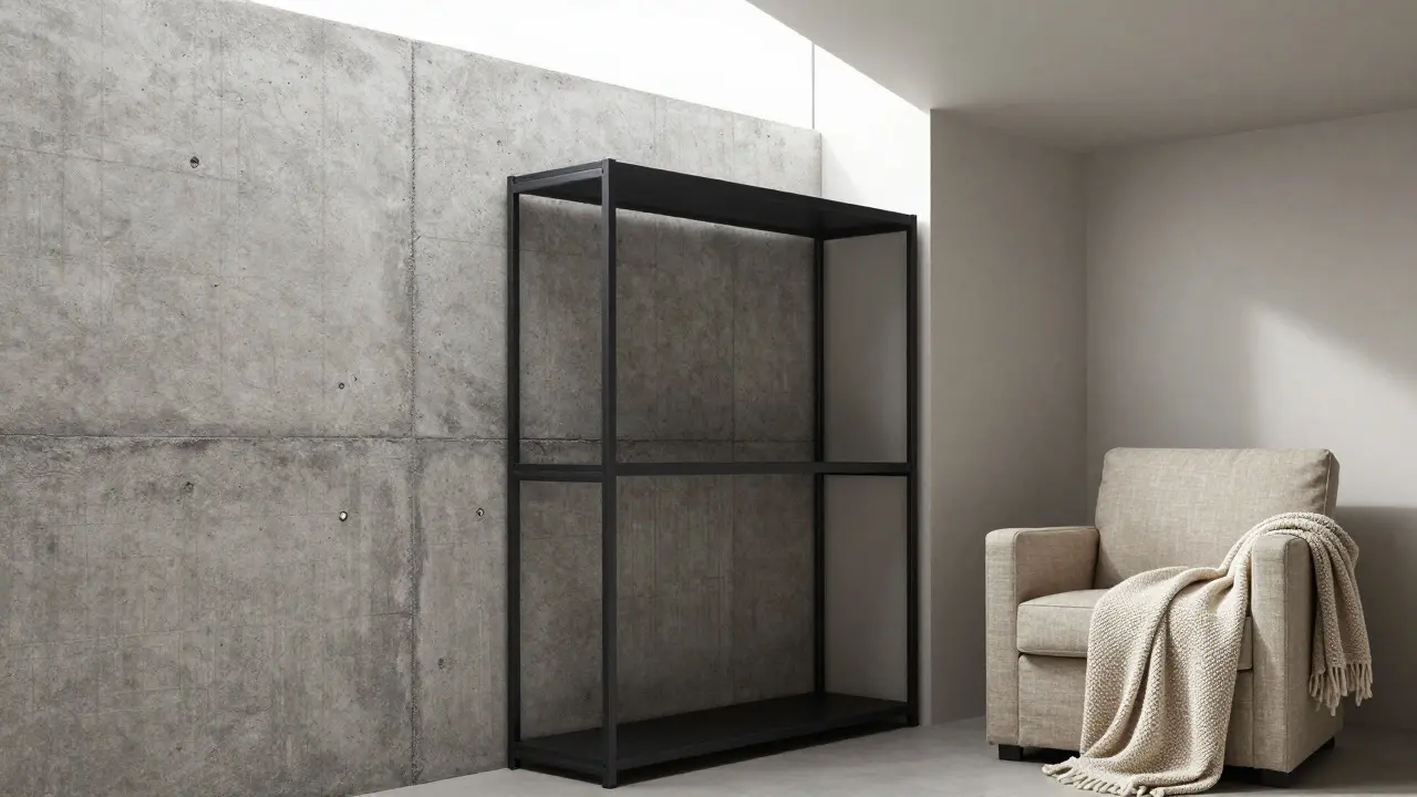 Konzeptionelle Darstellung der Balance zwischen Beton, Metall und weichen Textilien