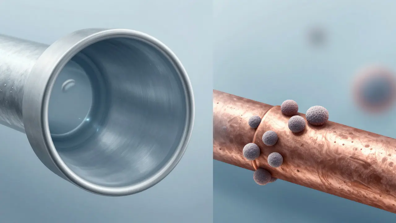 Mikroskopischer Vergleich der Hygiene von Stahl- und Kupferrohren