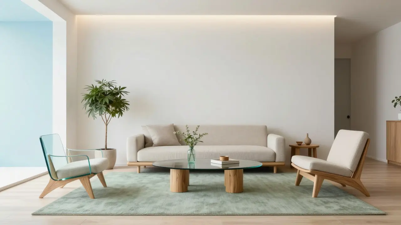 Modernes Japandi-Wohnzimmer mit nachhaltigen Materialien und erdigen Farbtönen