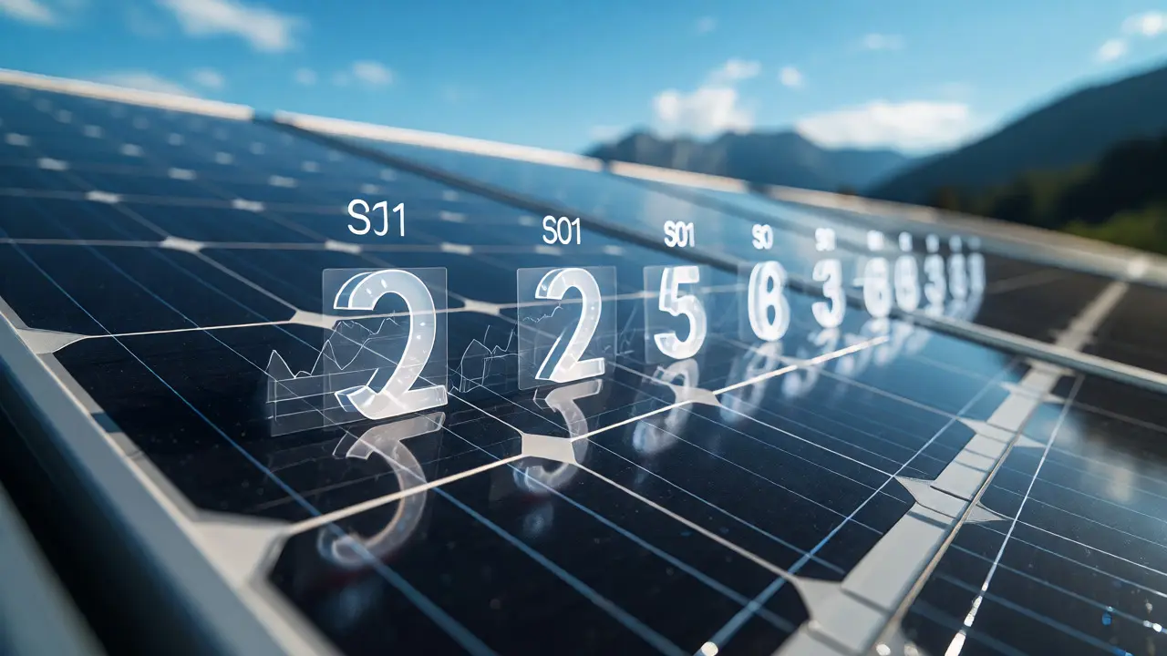 Abstrakte Darstellung von Wirtschaftlichkeitsberechnungen auf einer Solarzelle