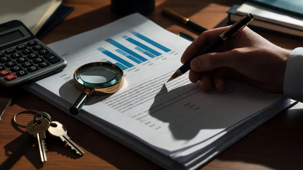 Hände prüfen Finanzdokumente und vergleichen Angebote für die Immobilienfinanzierung.