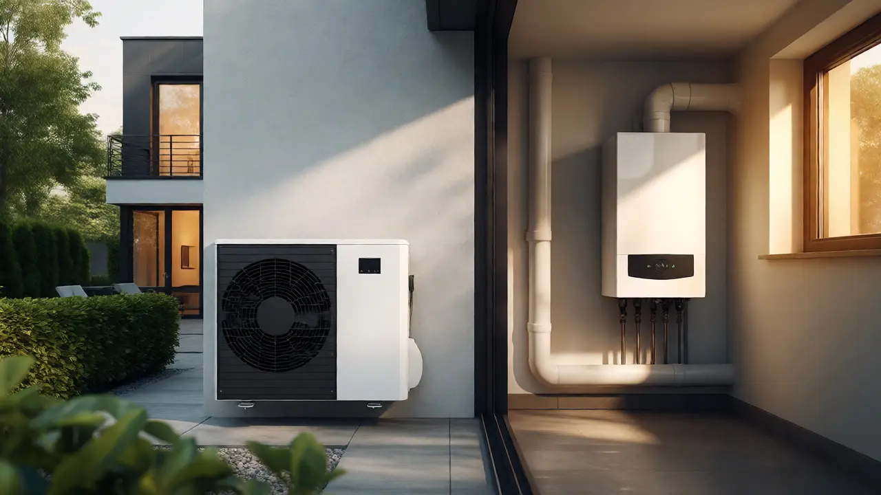 Moderne Wärmepumpe und Gastherme im Vergleich