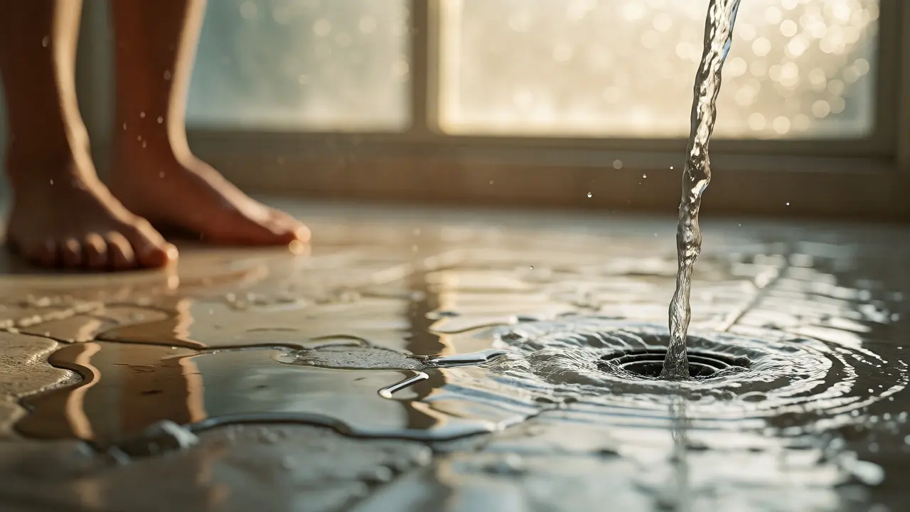 Vergleich von stehendem Wasser und funktionierendem Abfluss